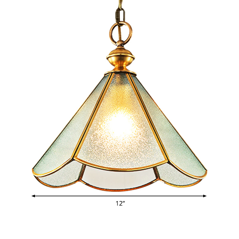 12"/16" Wide 1 Bulb Cone Pendant Lighting Simple Style Brass Frosted Glass Hanging Lamp Fixture Clearhalo 'Ceiling Lights' 'Glass shade' 'Glass' 'Pendant Lights' 'Pendants' Lighting' 285638