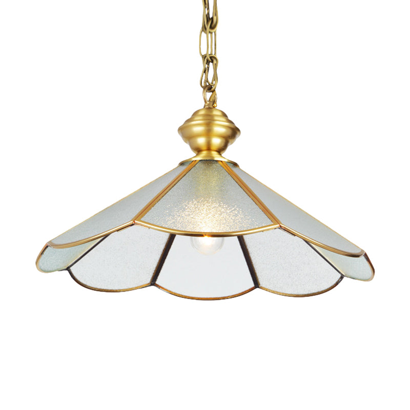 12"/16" Wide 1 Bulb Cone Pendant Lighting Simple Style Brass Frosted Glass Hanging Lamp Fixture Clearhalo 'Ceiling Lights' 'Glass shade' 'Glass' 'Pendant Lights' 'Pendants' Lighting' 285641