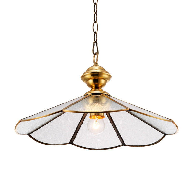 Gold Flared Suspension Lighting Traditional Frosted Glass 1 Head Dining Room Hanging Pendant Lamp Clearhalo 'Ceiling Lights' 'Glass shade' 'Glass' 'Pendant Lights' 'Pendants' Lighting' 285646