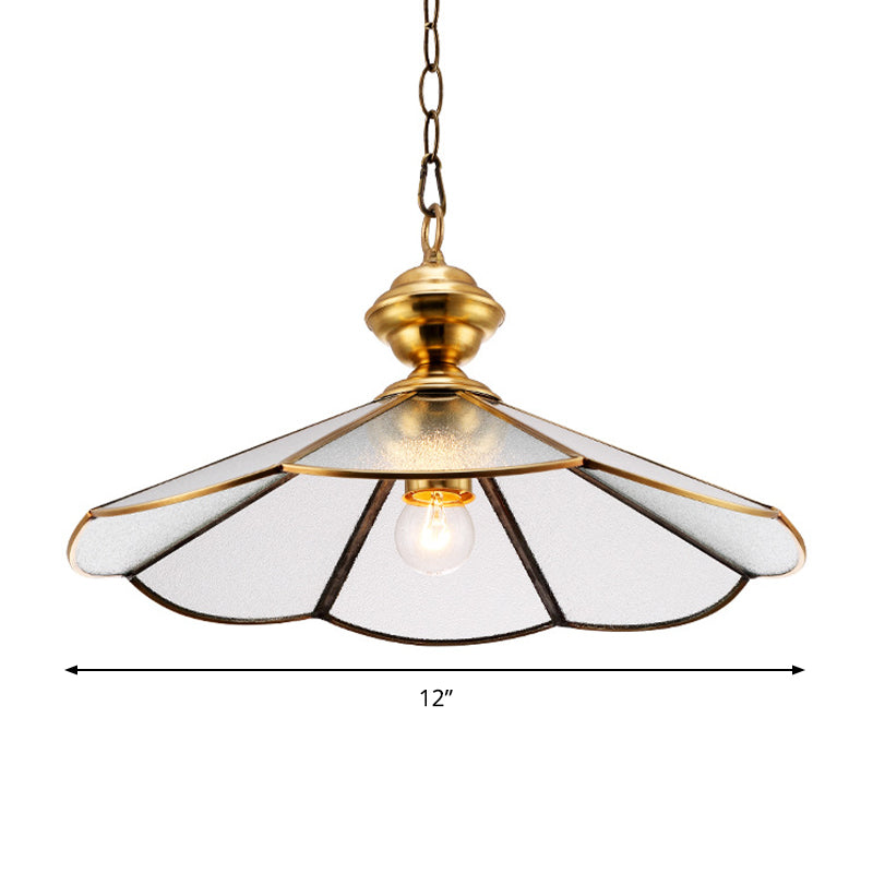 Gold Flared Suspension Lighting Traditional Frosted Glass 1 Head Dining Room Hanging Pendant Lamp Clearhalo 'Ceiling Lights' 'Glass shade' 'Glass' 'Pendant Lights' 'Pendants' Lighting' 285647