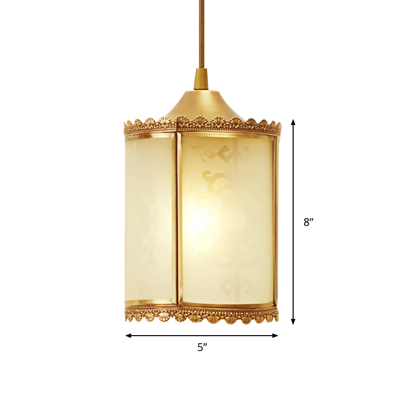 Brass Cylinder Pendant Lighting Vintage Opal Glass 1 Light Dining Room Hanging Ceiling Lamp Clearhalo 'Ceiling Lights' 'Glass shade' 'Glass' 'Pendant Lights' 'Pendants' Lighting' 285669