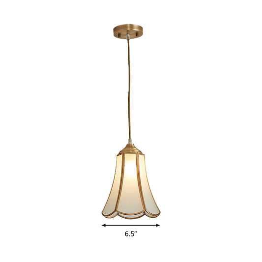 White Opal Glass Flared Hanging Light Traditional 1 Light Corridor Ceiling Suspension Lamp Clearhalo 'Ceiling Lights' 'Chandeliers' 'Glass shade' 'Glass' 'Pendant Lights' 'Pendants' Lighting' 285683