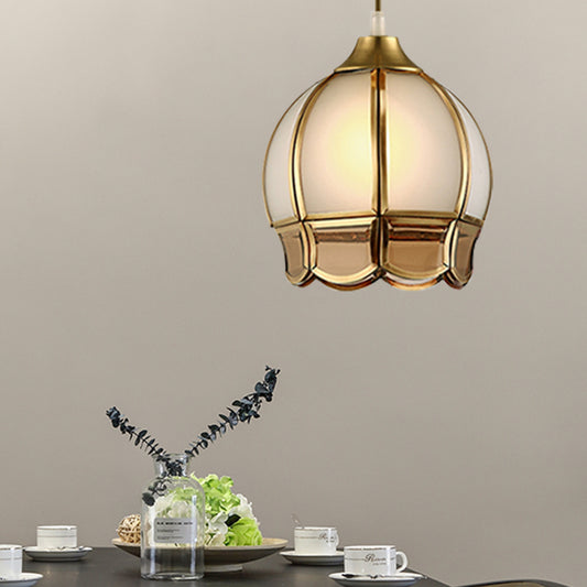 Gold 1 Head Pendant Lighting Retro Frosted Glass Bud Ceiling Suspension Lamp Gold Clearhalo 'Ceiling Lights' 'Glass shade' 'Glass' 'Pendant Lights' 'Pendants' Lighting' 285689