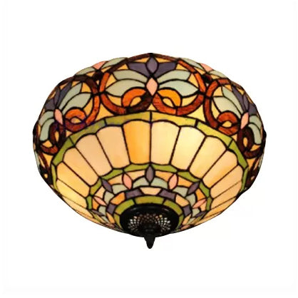 Stained Glass Ceiling Light, 2 Lights Floral Flush Mount Light Fixture in Antique Brass for Living Room Victorian Style Clearhalo 'Ceiling Lights' 'Close To Ceiling Lights' 'Close to ceiling' 'Flush mount' Lighting' 2857