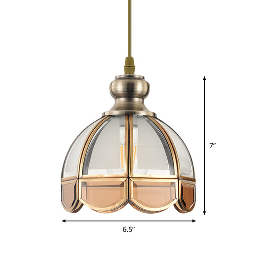 Dome Stairway Hanging Pendant Lamp Vintage Clear/Beige Glass 1 Head Nickel Ceiling Suspension Light Clearhalo 'Ceiling Lights' 'Glass shade' 'Glass' 'Pendant Lights' 'Pendants' Lighting' 285715