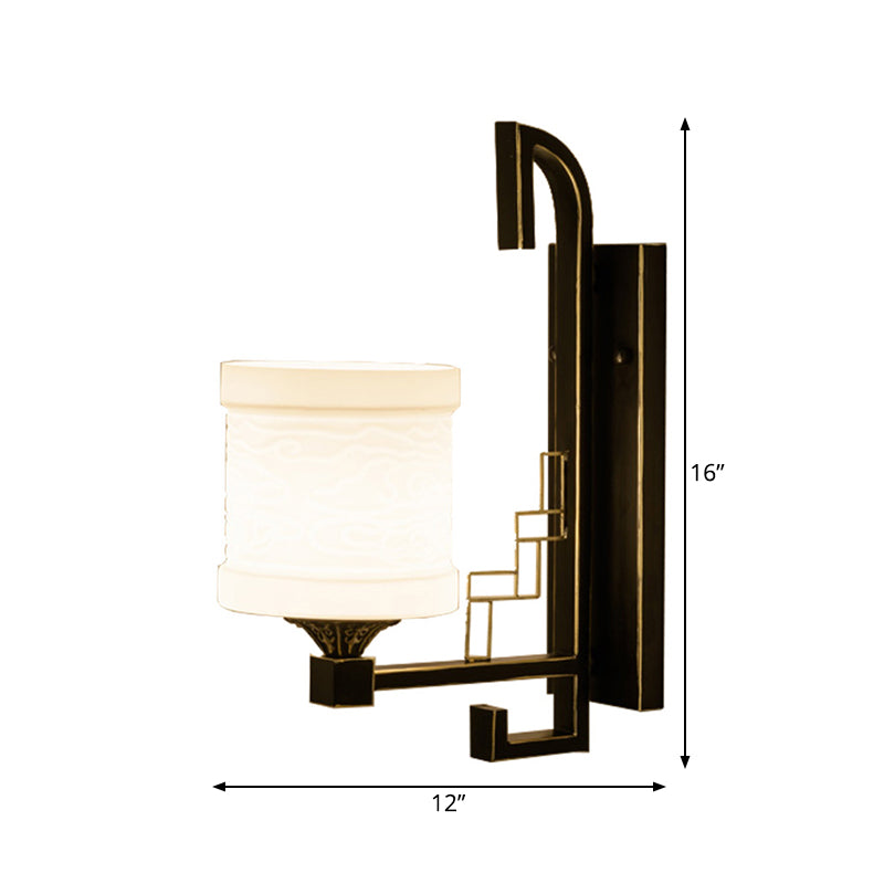 Black 1 Light Wall Mounted Light Traditional Metal Cylinder Sconce for Corridor with Fabric Shade Clearhalo 'Wall Lamps & Sconces' 'Wall Lights' Lighting' 285779