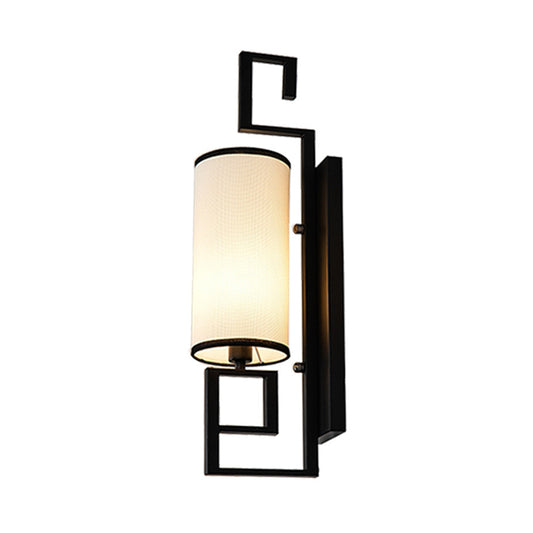 1 Light Sconce Light Fixture Classic Cylinder Metal Wall Mount Lighting in Black/Gold with Fabric Shade Clearhalo 'Wall Lamps & Sconces' 'Wall Lights' Lighting' 285796