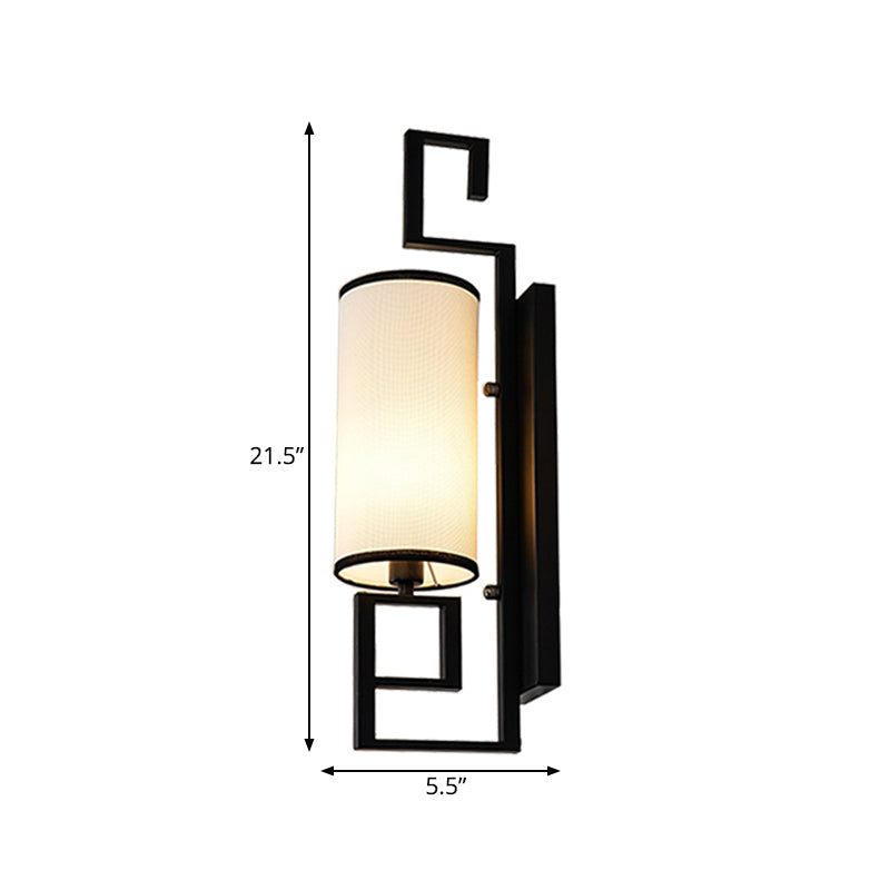 1 Light Sconce Light Fixture Classic Cylinder Metal Wall Mount Lighting in Black/Gold with Fabric Shade Clearhalo 'Wall Lamps & Sconces' 'Wall Lights' Lighting' 285797