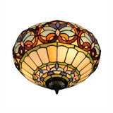 Stained Glass Ceiling Light, 2 Lights Floral Flush Mount Light Fixture in Antique Brass for Living Room Victorian Style Clearhalo 'Ceiling Lights' 'Close To Ceiling Lights' 'Close to ceiling' 'Flush mount' Lighting' 2857