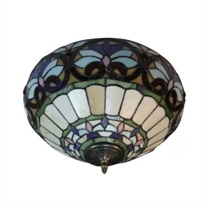 Stained Glass Ceiling Light, 2 Lights Floral Flush Mount Light Fixture in Antique Brass for Living Room Victorian Style Clearhalo 'Ceiling Lights' 'Close To Ceiling Lights' 'Close to ceiling' 'Flush mount' Lighting' 2858