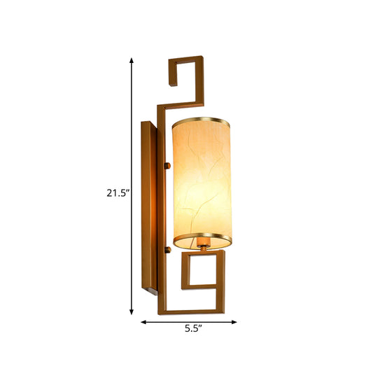 1 Light Sconce Light Fixture Classic Cylinder Metal Wall Mount Lighting in Black/Gold with Fabric Shade Clearhalo 'Wall Lamps & Sconces' 'Wall Lights' Lighting' 285802