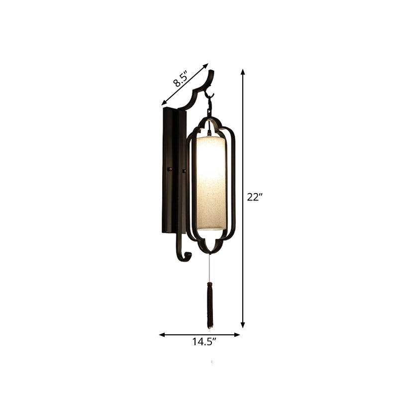 14.5"/16" Wide 1 Light Cylinder Wall Lighting Idea Classic Black Fabric Sconce Light Fixture for Corridor Clearhalo 'Wall Lamps & Sconces' 'Wall Lights' Lighting' 285819