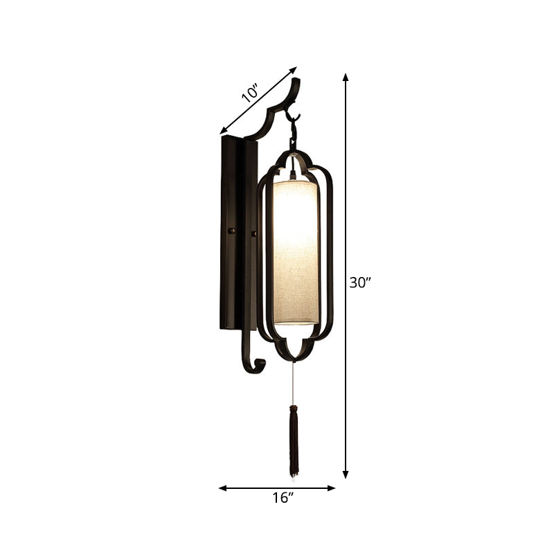 14.5"/16" Wide 1 Light Cylinder Wall Lighting Idea Classic Black Fabric Sconce Light Fixture for Corridor Clearhalo 'Wall Lamps & Sconces' 'Wall Lights' Lighting' 285820