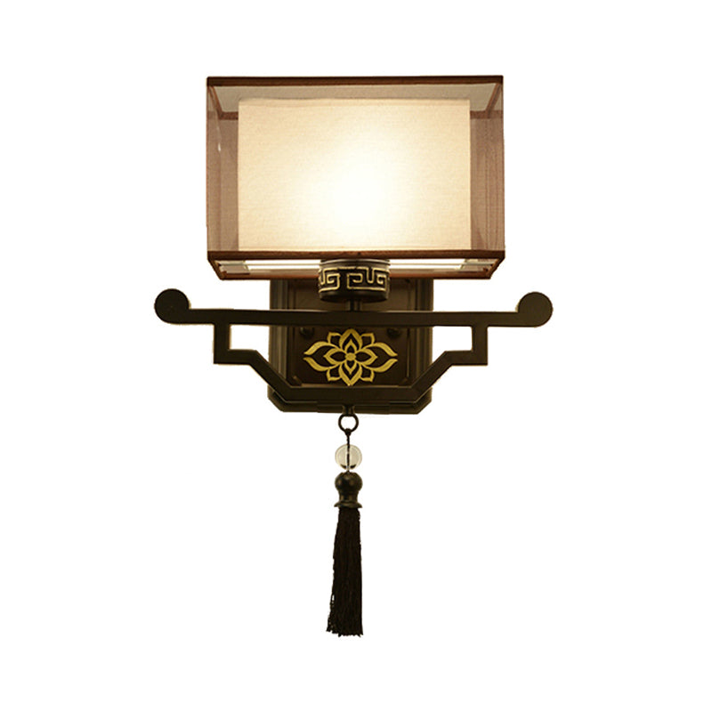 Black 1 Light Wall Mount Light Traditional Fabric Rectangle Sconce with Metal Backplate Clearhalo 'Wall Lamps & Sconces' 'Wall Lights' Lighting' 285846