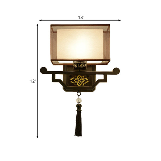 Black 1 Light Wall Mount Light Traditional Fabric Rectangle Sconce with Metal Backplate Clearhalo 'Wall Lamps & Sconces' 'Wall Lights' Lighting' 285847