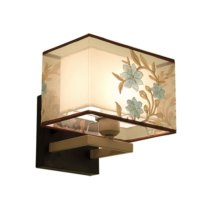 White Rectangle Wall Lamp Classic Metal 1 Light Bedside Sconce Light Fixture with Flower Pattern Clearhalo 'Wall Lamps & Sconces' 'Wall Lights' Lighting' 285852