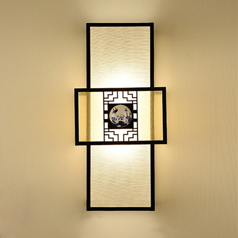 Fabric Rectangle Wall Mount Lamp Classic 1 Light Bedside Sconce Light Fixture in White with Metal Frame Clearhalo 'Wall Lamps & Sconces' 'Wall Lights' Lighting' 285856