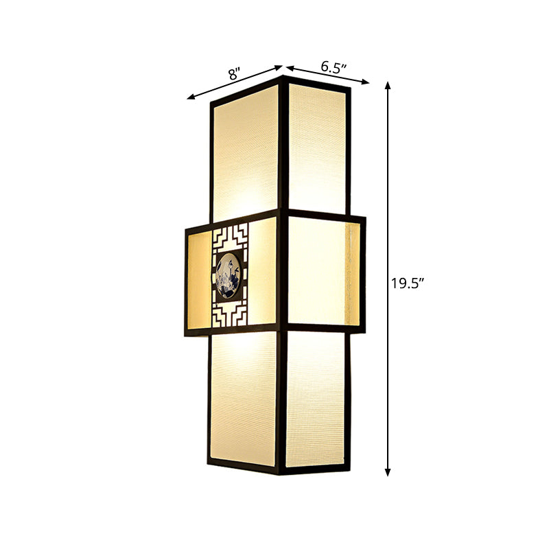 Fabric Rectangle Wall Mount Lamp Classic 1 Light Bedside Sconce Light Fixture in White with Metal Frame Clearhalo 'Wall Lamps & Sconces' 'Wall Lights' Lighting' 285859