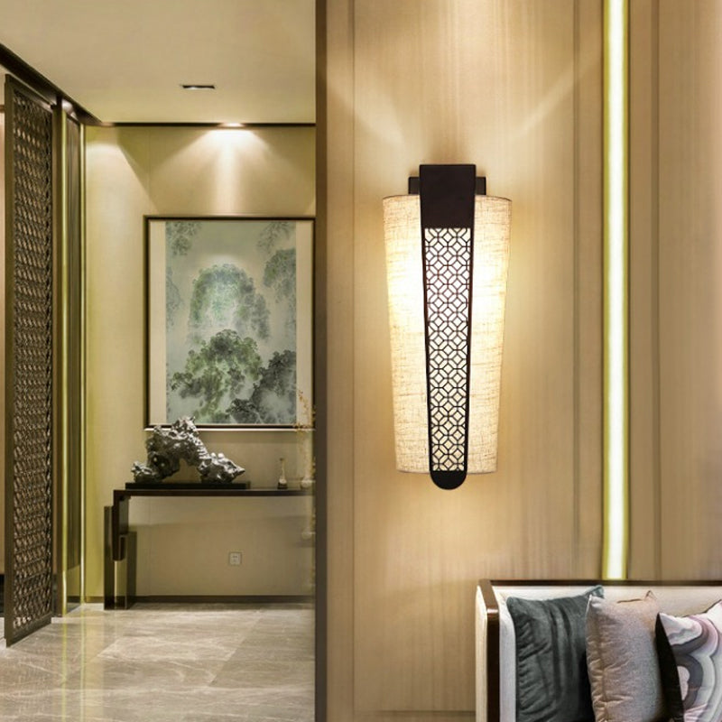 Black Cloud/Trellis/Linear Wall Lighting Traditional 1 Light Corridor Sconce with Cylinder Shade Clearhalo 'Wall Lamps & Sconces' 'Wall Lights' Lighting' 285872