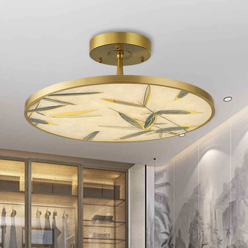 16"/23.5" Wide 1 Light Semi Flush Mount Light Traditional Round Frosted Glass Ceiling Fixture in Gold Clearhalo 'Ceiling Lights' 'Close To Ceiling Lights' 'Close to ceiling' 'Glass shade' 'Glass' 'Pendant Lights' 'Semi-flushmount' Lighting' 285913