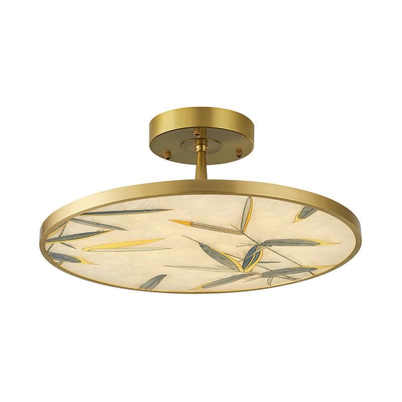 16"/23.5" Wide 1 Light Semi Flush Mount Light Traditional Round Frosted Glass Ceiling Fixture in Gold Clearhalo 'Ceiling Lights' 'Close To Ceiling Lights' 'Close to ceiling' 'Glass shade' 'Glass' 'Pendant Lights' 'Semi-flushmount' Lighting' 285915