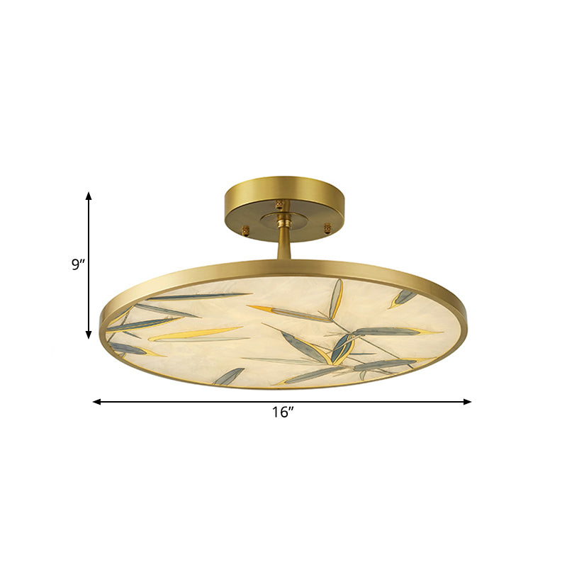 16"/23.5" Wide 1 Light Semi Flush Mount Light Traditional Round Frosted Glass Ceiling Fixture in Gold Clearhalo 'Ceiling Lights' 'Close To Ceiling Lights' 'Close to ceiling' 'Glass shade' 'Glass' 'Pendant Lights' 'Semi-flushmount' Lighting' 285916
