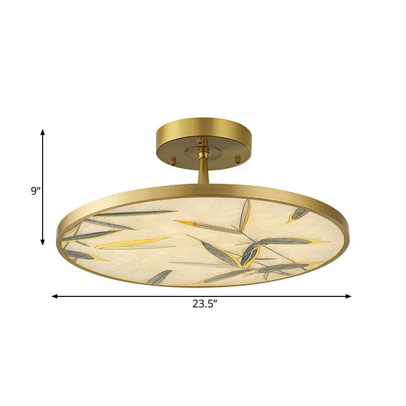 16"/23.5" Wide 1 Light Semi Flush Mount Light Traditional Round Frosted Glass Ceiling Fixture in Gold Clearhalo 'Ceiling Lights' 'Close To Ceiling Lights' 'Close to ceiling' 'Glass shade' 'Glass' 'Pendant Lights' 'Semi-flushmount' Lighting' 285917
