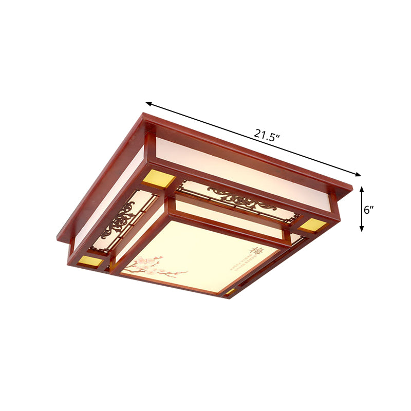 Red LED Flush Mount Lighting Traditional Acrylic Square Close to Ceiling Lamp for Living Room Clearhalo 'Ceiling Lights' 'Close To Ceiling Lights' 'Close to ceiling' 'Flush mount' Lighting' 285923