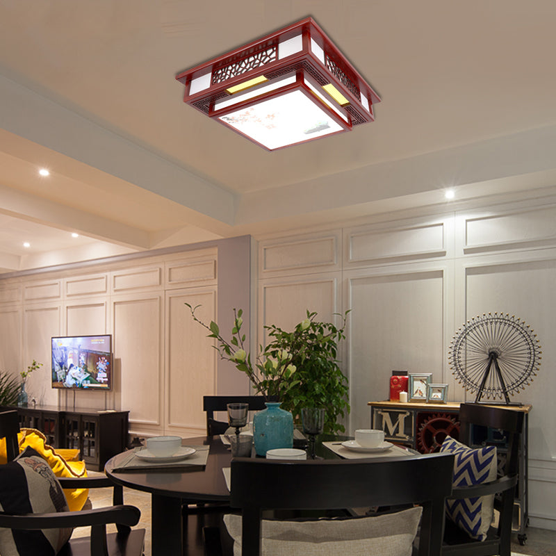 LED Square Flush Light Fixture Traditional Style Dark Red Wood Flush Mount Ceiling Light Clearhalo 'Ceiling Lights' 'Close To Ceiling Lights' 'Close to ceiling' 'Flush mount' Lighting' 285926