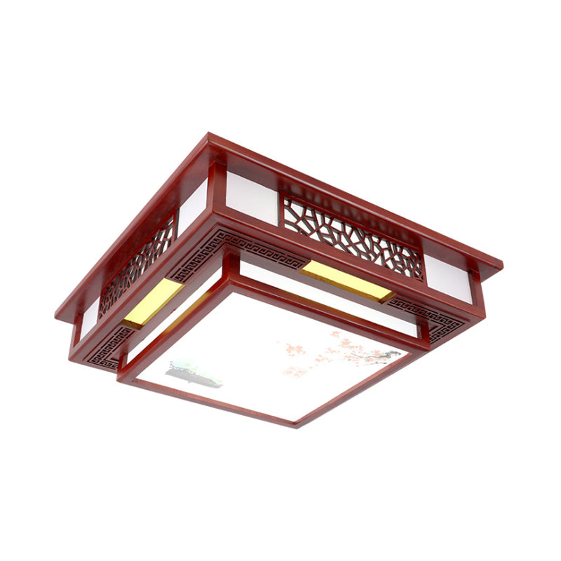 LED Square Flush Light Fixture Traditional Style Dark Red Wood Flush Mount Ceiling Light Clearhalo 'Ceiling Lights' 'Close To Ceiling Lights' 'Close to ceiling' 'Flush mount' Lighting' 285927