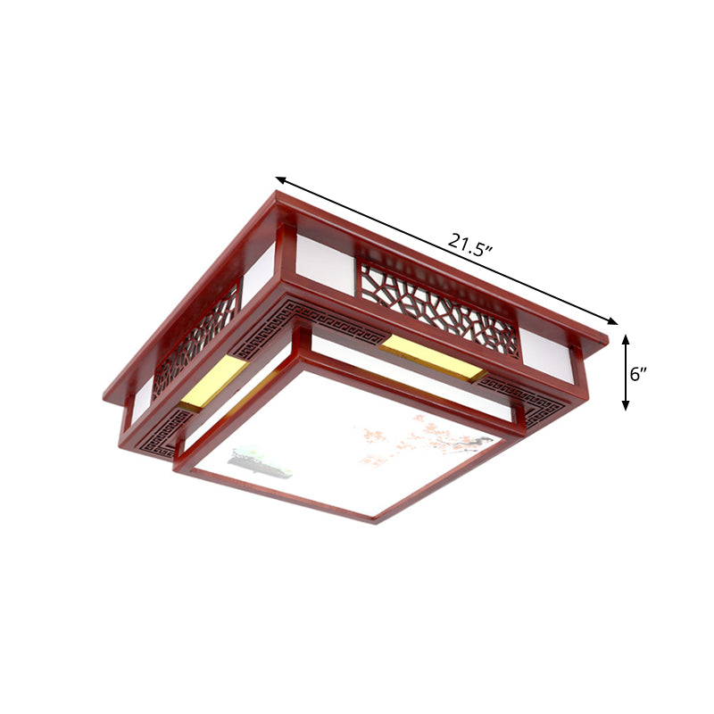 LED Square Flush Light Fixture Traditional Style Dark Red Wood Flush Mount Ceiling Light Clearhalo 'Ceiling Lights' 'Close To Ceiling Lights' 'Close to ceiling' 'Flush mount' Lighting' 285928