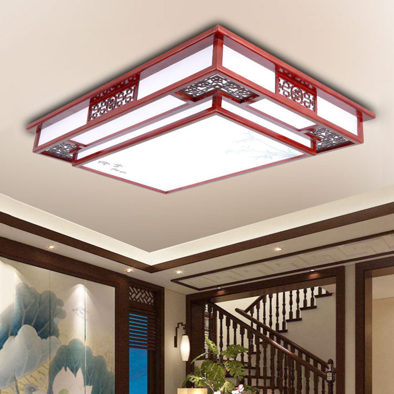 LED Flush Mount Classic Stylish Flower/Bird/Branch Wood Close to Ceiling Lamp in Dark Red for Living Room Crimson Bird Clearhalo 'Ceiling Lights' 'Close To Ceiling Lights' 'Close to ceiling' 'Flush mount' Lighting' 285929