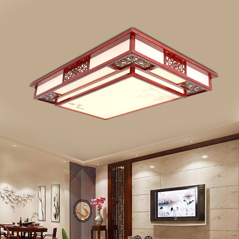 LED Flush Mount Classic Stylish Flower/Bird/Branch Wood Close to Ceiling Lamp in Dark Red for Living Room Clearhalo 'Ceiling Lights' 'Close To Ceiling Lights' 'Close to ceiling' 'Flush mount' Lighting' 285930