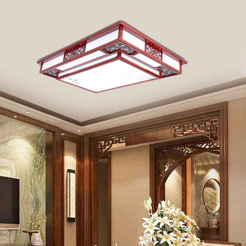 LED Flush Mount Classic Stylish Flower/Bird/Branch Wood Close to Ceiling Lamp in Dark Red for Living Room Clearhalo 'Ceiling Lights' 'Close To Ceiling Lights' 'Close to ceiling' 'Flush mount' Lighting' 285931