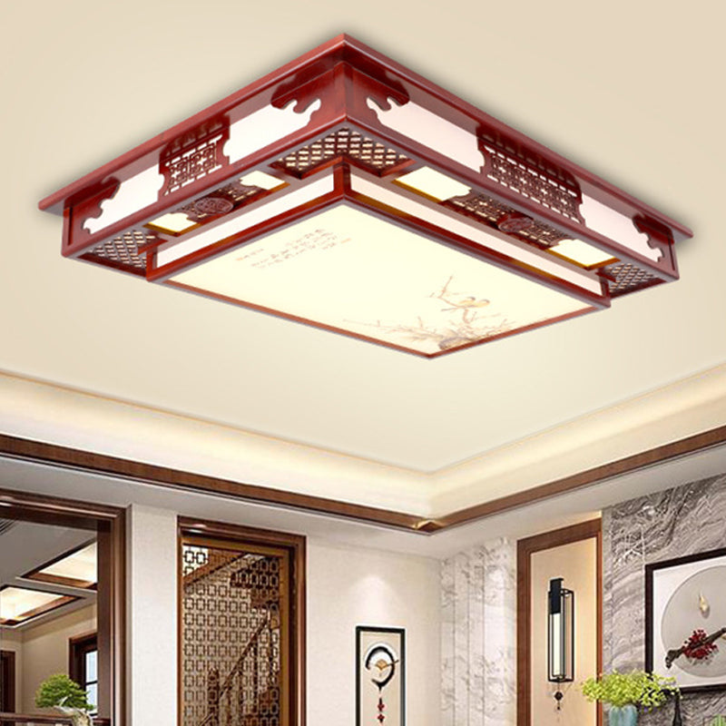 LED Flush Mount Classic Stylish Flower/Bird/Branch Wood Close to Ceiling Lamp in Dark Red for Living Room Crimson Flower Clearhalo 'Ceiling Lights' 'Close To Ceiling Lights' 'Close to ceiling' 'Flush mount' Lighting' 285935