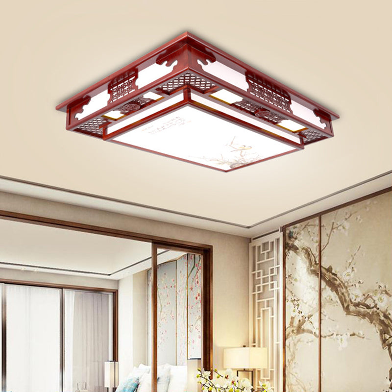 LED Flush Mount Classic Stylish Flower/Bird/Branch Wood Close to Ceiling Lamp in Dark Red for Living Room Clearhalo 'Ceiling Lights' 'Close To Ceiling Lights' 'Close to ceiling' 'Flush mount' Lighting' 285936