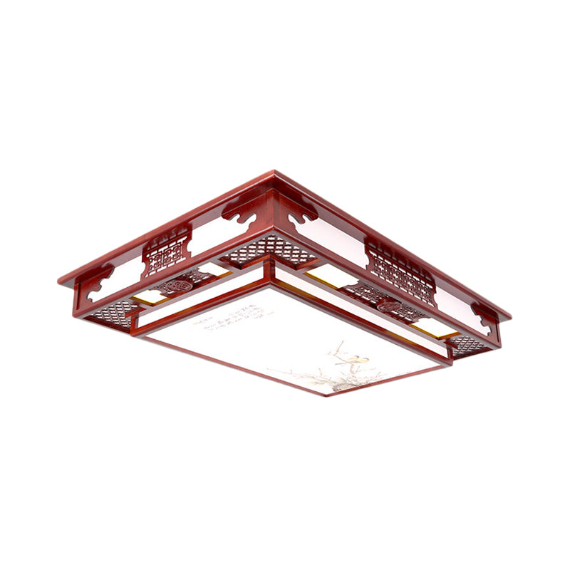 LED Flush Mount Classic Stylish Flower/Bird/Branch Wood Close to Ceiling Lamp in Dark Red for Living Room Clearhalo 'Ceiling Lights' 'Close To Ceiling Lights' 'Close to ceiling' 'Flush mount' Lighting' 285937