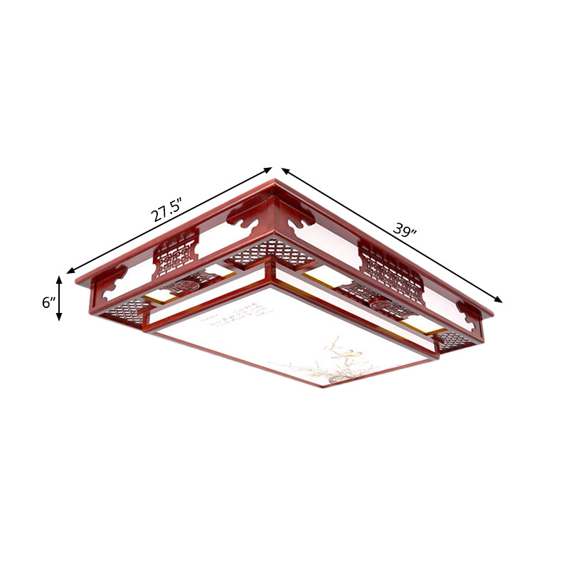 LED Flush Mount Classic Stylish Flower/Bird/Branch Wood Close to Ceiling Lamp in Dark Red for Living Room Clearhalo 'Ceiling Lights' 'Close To Ceiling Lights' 'Close to ceiling' 'Flush mount' Lighting' 285938