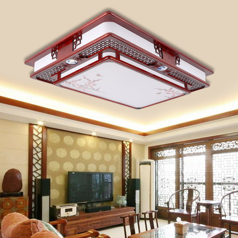 LED Flush Mount Classic Stylish Flower/Bird/Branch Wood Close to Ceiling Lamp in Dark Red for Living Room Crimson Branch Clearhalo 'Ceiling Lights' 'Close To Ceiling Lights' 'Close to ceiling' 'Flush mount' Lighting' 285939