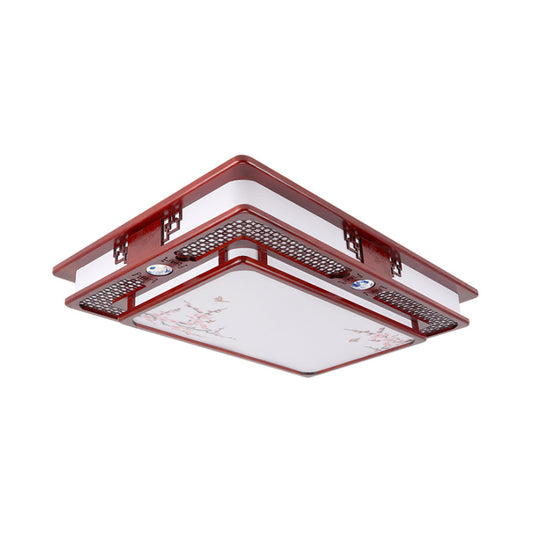 LED Flush Mount Classic Stylish Flower/Bird/Branch Wood Close to Ceiling Lamp in Dark Red for Living Room Clearhalo 'Ceiling Lights' 'Close To Ceiling Lights' 'Close to ceiling' 'Flush mount' Lighting' 285941