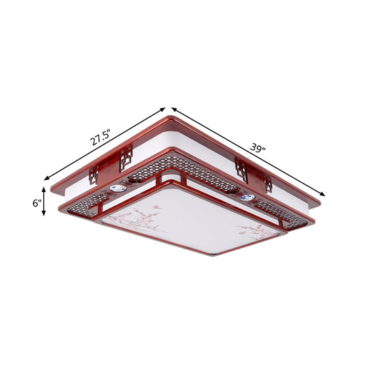 LED Flush Mount Classic Stylish Flower/Bird/Branch Wood Close to Ceiling Lamp in Dark Red for Living Room Clearhalo 'Ceiling Lights' 'Close To Ceiling Lights' 'Close to ceiling' 'Flush mount' Lighting' 285942