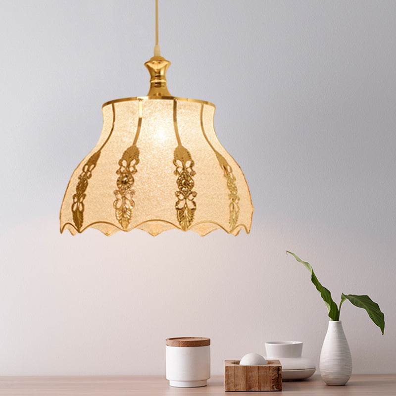 Plastic Gold Pendant Lighting Fixture Triangle/Flower/Wide Flare 1 Light Traditional Hanging Ceiling Light Clearhalo 'Ceiling Lights' 'Pendant Lights' 'Pendants' Lighting' 285982