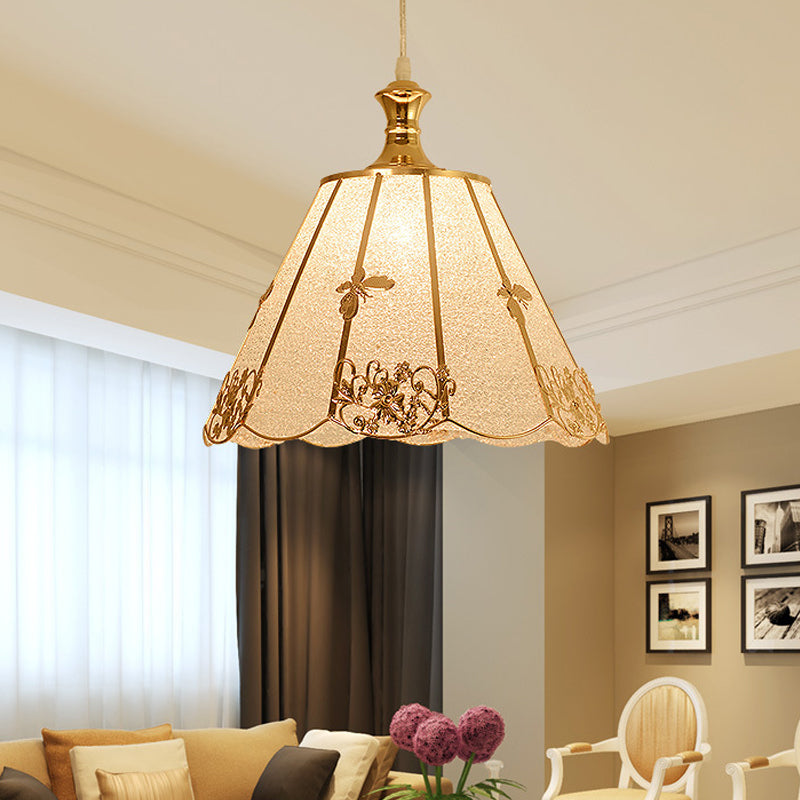 Plastic Gold Pendant Lighting Fixture Triangle/Flower/Wide Flare 1 Light Traditional Hanging Ceiling Light Clearhalo 'Ceiling Lights' 'Pendant Lights' 'Pendants' Lighting' 285990