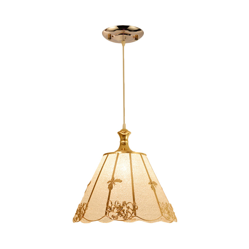 Plastic Gold Pendant Lighting Fixture Triangle/Flower/Wide Flare 1 Light Traditional Hanging Ceiling Light Clearhalo 'Ceiling Lights' 'Pendant Lights' 'Pendants' Lighting' 285992