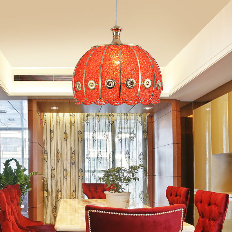 Classic Domed Shade Pendant Lamp 1 Light Plastic Hanging Light Kit in Red/Yellow for Dining Room Red Clearhalo 'Ceiling Lights' 'Pendant Lights' 'Pendants' Lighting' 285994_fb8f65c4-5d77-4861-b5e6-025ce7ac5cbc