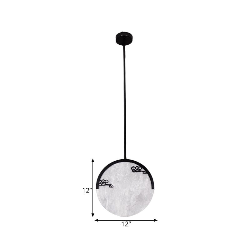 8"/12" Wide 1 Light Round Drop Pendant Traditional Black/Gold Acrylic Down Lighting for Corridor Clearhalo 'Ceiling Lights' 'Pendant Lights' 'Pendants' Lighting' 286008