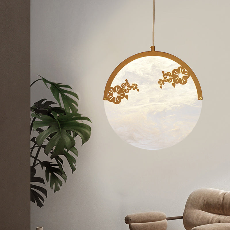 Flower/Leaf Acrylic Hanging Pendant Classic 1 Light Living Room Suspension Light in Gold Clearhalo 'Ceiling Lights' 'Pendant Lights' 'Pendants' Lighting' 286027