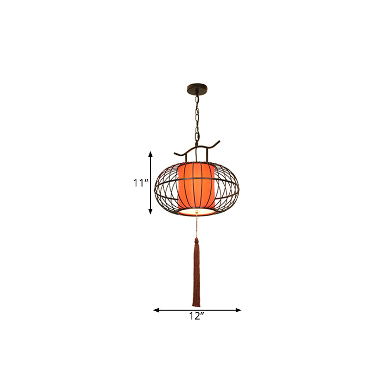 White/Red 1 Light Hanging Ceiling Light Traditional Fabric Lantern Drop Pendant for Tea Room, 16"/19.5"/23.5" Wide Clearhalo 'Ceiling Lights' 'Pendant Lights' 'Pendants' Lighting' 286056