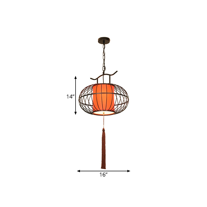 White/Red 1 Light Hanging Ceiling Light Traditional Fabric Lantern Drop Pendant for Tea Room, 16"/19.5"/23.5" Wide Clearhalo 'Ceiling Lights' 'Pendant Lights' 'Pendants' Lighting' 286057