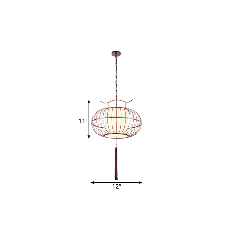 White/Red 1 Light Hanging Ceiling Light Traditional Fabric Lantern Drop Pendant for Tea Room, 16"/19.5"/23.5" Wide Clearhalo 'Ceiling Lights' 'Pendant Lights' 'Pendants' Lighting' 286063